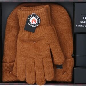 NYC Underground Brown Gloves Beanie & flask Gift Set
